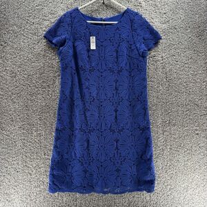 Talbots Floral Lace Dress Womens 12 Petite Blue Knit Cotton Cocktail Casual New